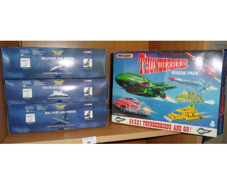 Matchbox Thunderbirds Rescue Pack with 3 Corgi Military Air power diecast aeroplanes (boxed), Avro Vulcan, Hercules Tanker an