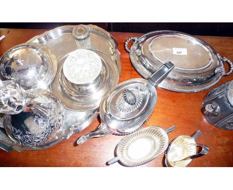Collection of silver plated tea set, entree dish and other items.