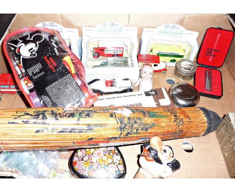 Miscellaneous items including Groucho Marks wine cork, Disney Travel Set, Chinese parasol etc