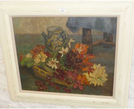 Still life with flowers and a jug by E.Charlesworth oil on canvas signed lower right 27" x 31" including frame 