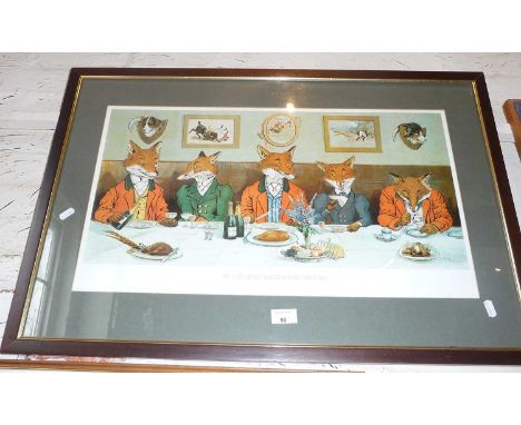 Coloured print of "Mr Fox's Hunt Breakfast on Xmas Day" after Harry B Neilson 