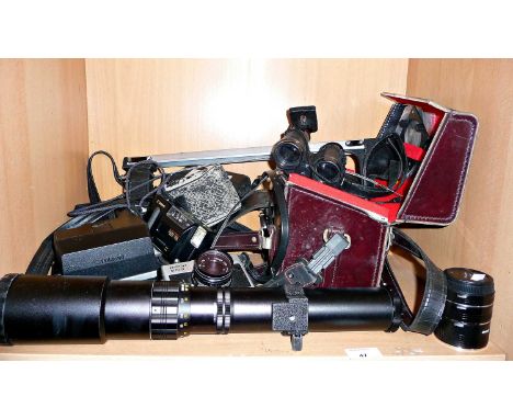A Sunagor telephoto lens, a Polaroid camera and others