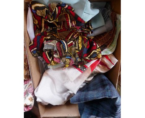 2 boxes of assorted vintage fabrics
