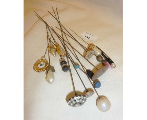Collection of Vintage hatpins including Whitby Jet, Mother of Pearl etc