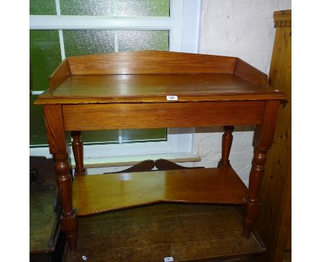 A golden pine washstand, with raised back and shelf under, W92cm, H86cm, D42cm 