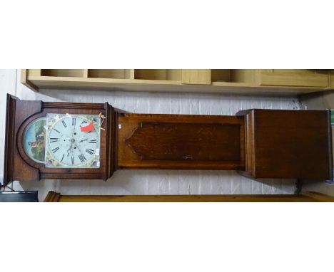 An 18th century longcase clock, with painted arch-top dial and 2 subsidiary dials, striking on a bell, dial signed W Murray B