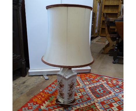 An Oriental style glazed table lamp base and shade, height including shade 76cm 