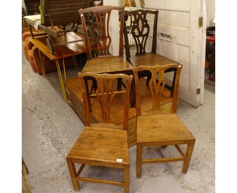 4 Georgian country Chippendale elm chairs 