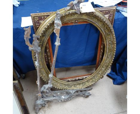 A Chippendale style carved pine frame for restoration, and 2 other ornate gilt-gesso frames 