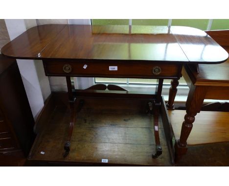 A small reproduction mahogany sofa table, W68cm, H72cm, D51cm 