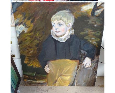 Oil on canvas, portrait of a child, mid-20th century, 84cm x 71cm, unframed 
