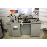 PRECISION TOOLROOM LATHE, HARDINGE MDL. HLVH, 10” swing, 20” dist. btwn. centers, cabinet base,