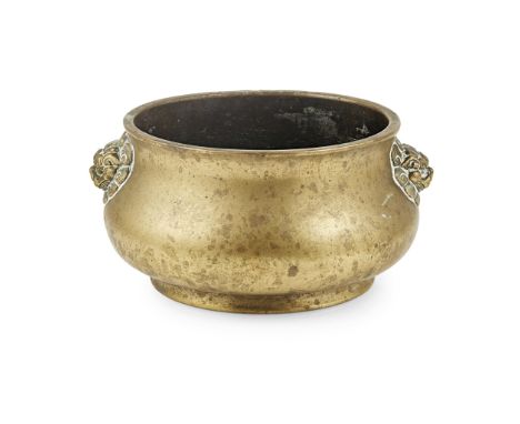 THREE BRONZE CENSERS XUANDE MARK BUT QING DYNASTY finely cast with a compressed globular body rising from a short foot to a g