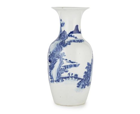 BLUE AND WHITE 'LANDSCAPE' VASE LATE QING DYNASTY-REPUBLIC PERIOD, 19TH-20TH CENTURY crisply painted in bright cobalt tones w