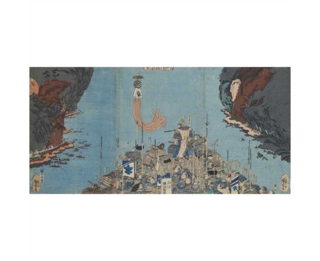 TWO JAPANESE WOODBLOCK PRINTS MEIJI PERIOD, 19TH CENTURY comprising one depicting two ladies in a garden, attribured to Kuniy