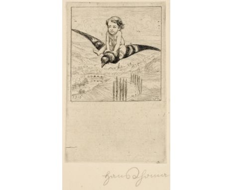 1839 Bernau - 1924 Karlsruhe. Radierung. Amor auf Vogel. Glücksflieger. U.r. mit Bleistift  sign. In der Pl. monogr. u. 1916 