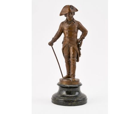 1845 Berlin - 1912. Studium an der Berliner Kunstakademie.  Friedrich der Große. Bronze, braun patiniert. Auf der Plinthe  Kü