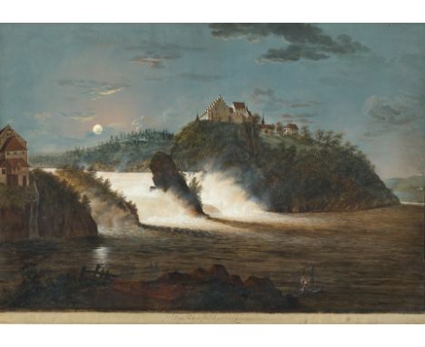 19. Jh.  Aquatinta. 'Der Rheinfall bey Schaffhausen' im Mondschein. In  der Pl. bet. 49 x 71 cm. R.