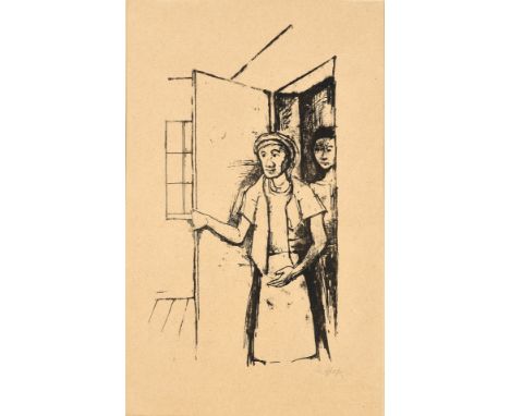1878 Karlsruhe - 1955 Berlin.  Lithogr. Unter der Türe. Um 1923. U.r. mit Bleistift sign.  (Gebr.). Graphikverlag Dr. Heinric