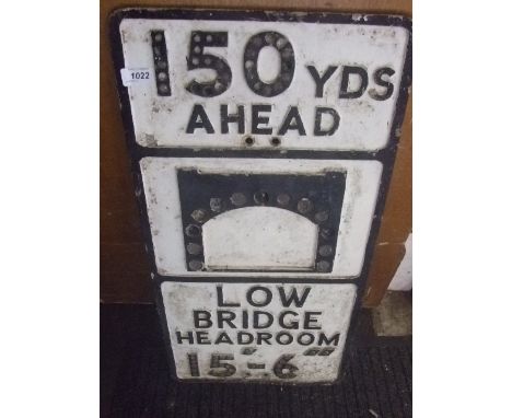 VINTAGE CAST ALLOY ROAD SIGN  "LOW BRIDGE AHEAD" 28 X 14 INCHES