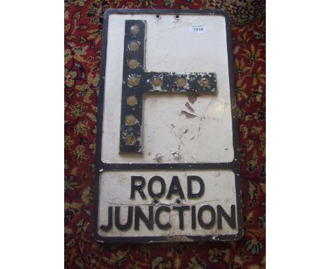 VINTAGE CAST ALLOY ROAD SIGN  "ROAD JUNCTION"  ALLOY CRACKED AT BOTTOM OF SIGN 21 X 12 INCHES