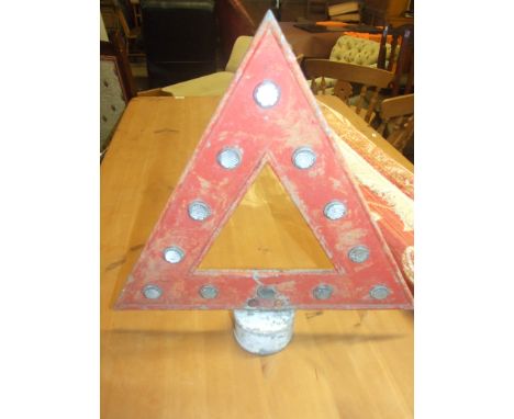 VINTAGE CAST ALLOY ROAD SIGN POST TOP TRIANGLE STAMPED NORFOLK IN RIGHT CORNER - ONE REFLECTOR MISSING 18 X 18 INCHES