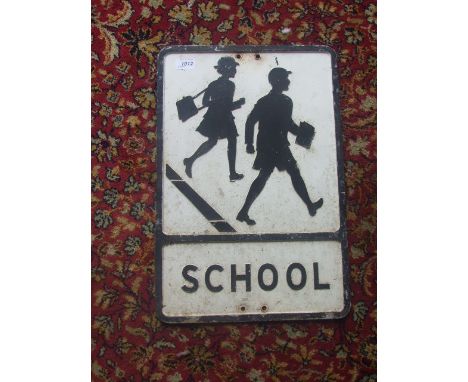 VINTAGE CAST ALLOY ROAD SIGN "SCHOOL" 21 X 14 INCHES