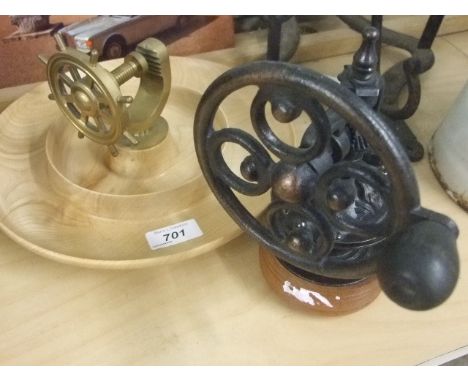 COFFEE GRINDER AND 'SHIPS WHEEL' NUTCRACKER 