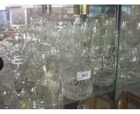 SHELF OF VARIOUS GLASS WEAR INCLUDING WEDGEWOOD CUT-GLASS BELL  