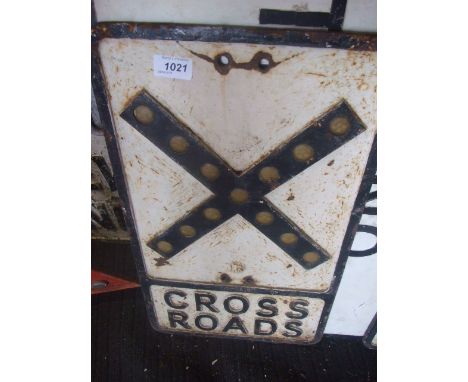 VINTAGE CAST IRON ROAD SIGN  "CROSS ROADS" 21 X 12 INCHES