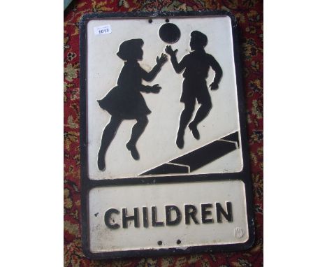 VINTAGE CAST ALLOY ROAD SIGN  "CHILDREN" 21 X 14 INCHES