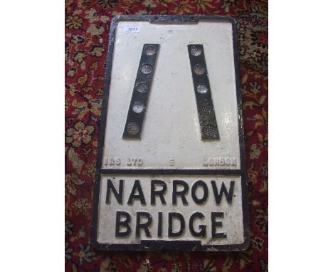 VINTAGE CAST ALLOY ROAD SIGN  "NARROW BRIDGE" 21 X 12 INCHES