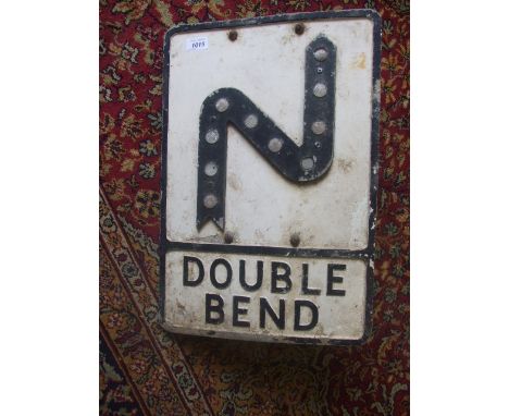VINTAGE CAST ALLOY ROAD SIGN  "DOUBLE BEND" WITH FIXING BRACKETS 21 X 14 INCHES