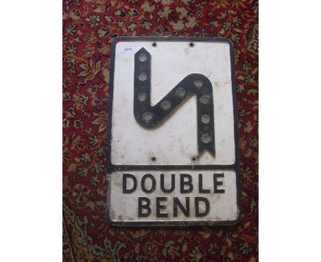 VINTAGE CAST ALLOY ROAD SIGN  "DOUBLE BEND" 21 X 14 INCHES