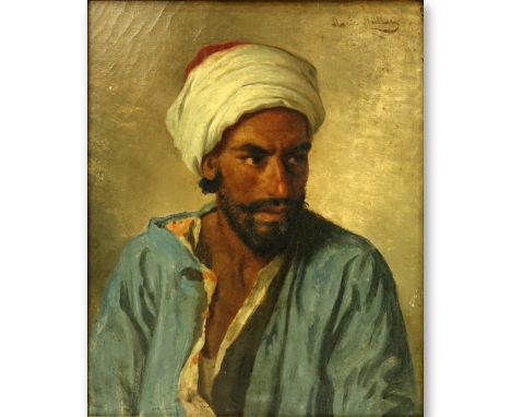 19th Century Orientalist School Oil on Canvas "Portrait Of A Man". Signed illegibly upper right. Measures 14-1/2" x 12", fram