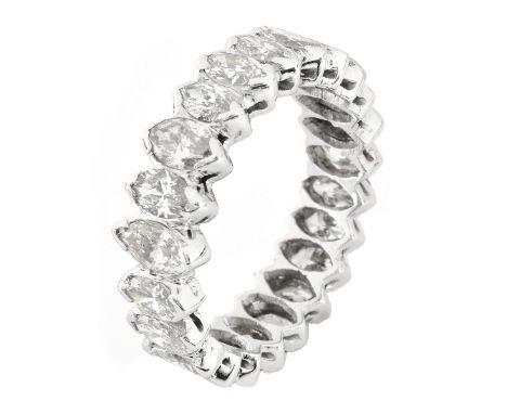 1950s 6.0 Carat TW Marquise Cut Diamond and Platinum Eternity Band. Diamonds G-H-I color, VS1-VS2 clarity. Unsigned. Ring siz