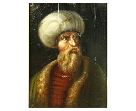 Early Orientalist School Oil on Panel "Portrait Of A Man". Unsigned. Measures 9" x 7-1/4", frame measures 16-1/4" x 14-1/4". 
