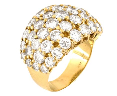 Contemporary Approx. 6.0 Carat Pave Set Round Brilliant Cut Diamond and 18 Karat Yellow Gold Ring. Diamonds E-F color, VS1-VS