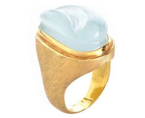 H. Burle Marx Aquamarine and 18 Karat Yellow Gold 'Ripples' Ring. Aquamarine measures 20.5 x 12.5mm. Signed, stamped 18K. Rin