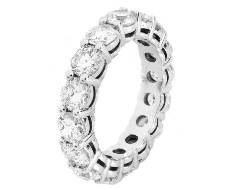 Contemporary 4.50 Carat, Sixteen (16) Round Brilliant Cut Diamond and 18 Karat White Gold Eternity Band. Diamonds F-G color, 