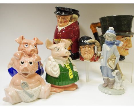 Decorative Ceramic - Royal Doulton Toby Jug, The Huntsman; Gone Away D6538; John Peel; Lladro Winters Boy with Umbrella and D