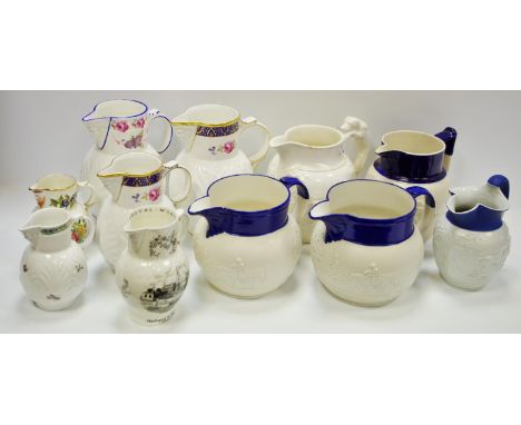 Ceramics - a trio of 19th century Spode stoneware jugs, relief decorated with agricultural &amp; Hunting Scenes;  another Wed
