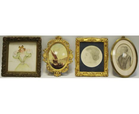 English School (mid 19th century), a portrait miniature, Hon Mrs Richard Boyle (Eleanor Vere), pencil, 8.5cm diam;  English S
