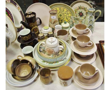 A Denby Arabesque pattern coffee pot, cups and saucer; a Glynbourne vase and bowl; other Denby tableware and decorative items