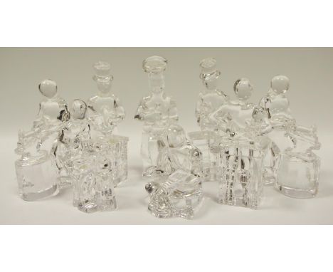 Orrefors Glass - a crystal model craftsman figure, cobbler, chef, blacksmith, chimney sweep, etc (8) 