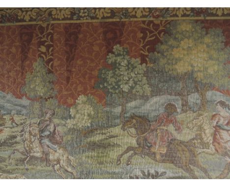 A 20lth century French tapestry by Tournaisis having pictorial medieval decoration