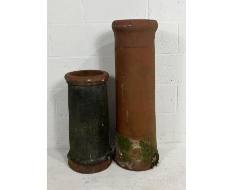 Two vintage terracotta chimney pots, height of tallest 93cm.