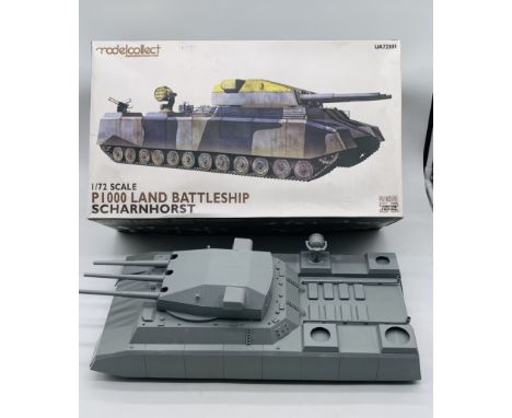 A part-built boxed Modelcollect limited edition P100 Land Battleship Scharnhorst plastic model kit (1:72 scale)