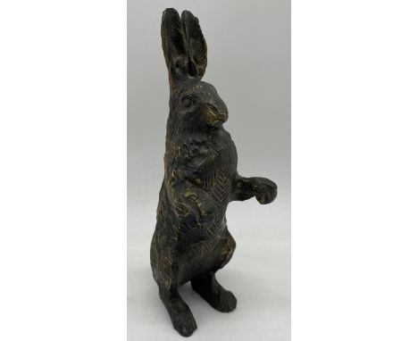 A brass model of a standing hare, height 21cm