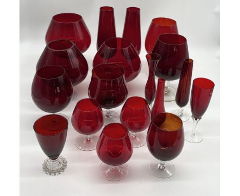 A large collection of ruby glass vases, glasses etc. 